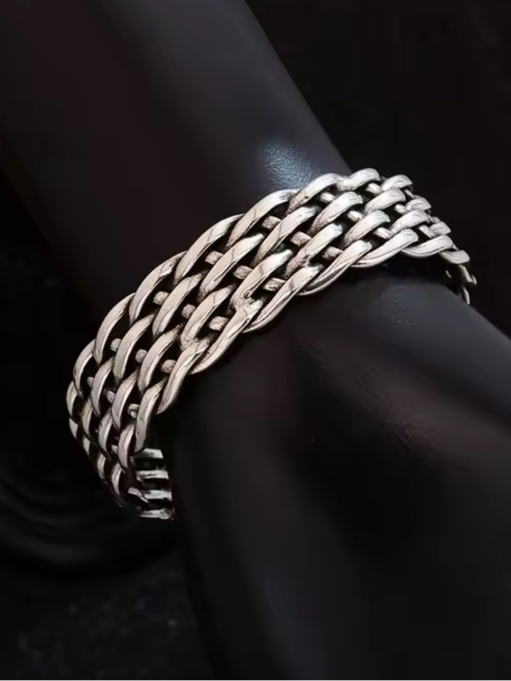 Sterling Silver Braided Braided Cuff Bangle Bracelet